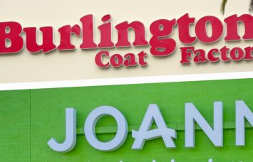 Signs for Burlington and Joann stores.