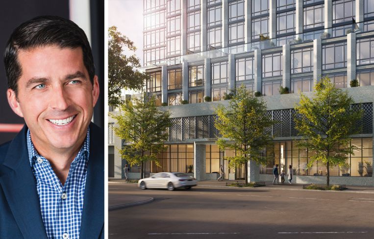 Rockefeller Group CEO Daniel Moore and a rendering of The Dupont at 16 Dupont Street, Brooklyn.