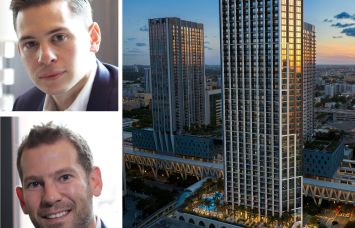 Erik Rutter and David Weitz of Oak Row Equities, and a rendering of the First & Fifth tower project.