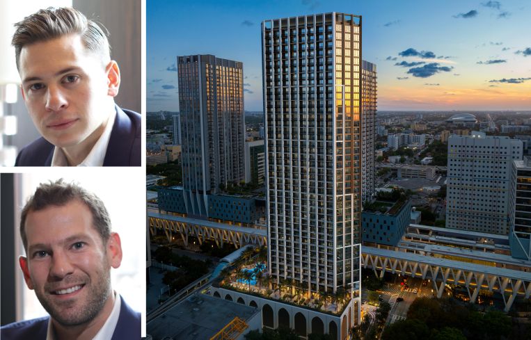 Erik Rutter and David Weitz of Oak Row Equities, and a rendering of the First & Fifth tower project.