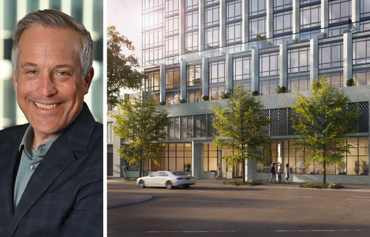 Isaac Henderson of Rockefeller Group and a rendering of The Dupont at 16 Dupont Street, Brooklyn.