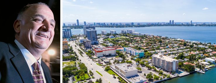 Isaac Tshuva of El-Ad Group and an aerial view of North Bay Village, Fla.