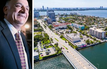 Isaac Tshuva of El-Ad Group and an aerial view of North Bay Village, Fla.