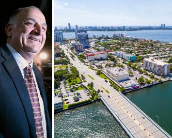 Isaac Tshuva of El-Ad Group and an aerial view of North Bay Village, Fla.
