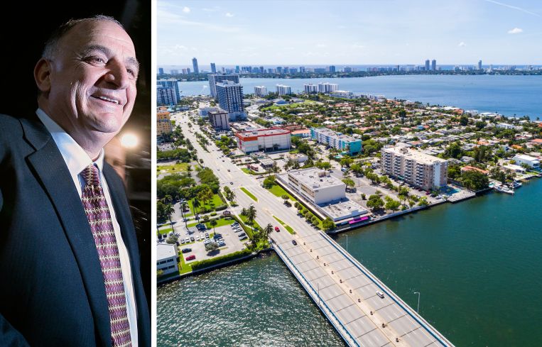 Isaac Tshuva of El-Ad Group and an aerial view of North Bay Village, Fla.