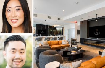 Jamison Properties' Jaime Lee and Garrett Lee, and inside Opus at 3545 Wilshire Boulevard.