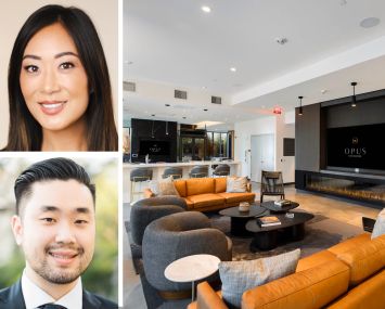 Jamison Properties' Jaime Lee and Garrett Lee, and inside Opus at 3545 Wilshire Boulevard.