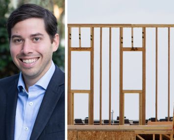 Jared Schlosser of Peachtree Group and housing under construction.