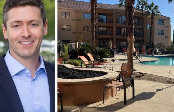 Peachtree Group's Keegan Bisch and the Courtyard by Marriott hotel in Palm Desert, Calif.