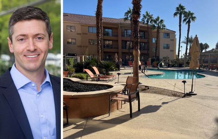 Peachtree Group's Keegan Bisch and the Courtyard by Marriott hotel in Palm Desert, Calif.