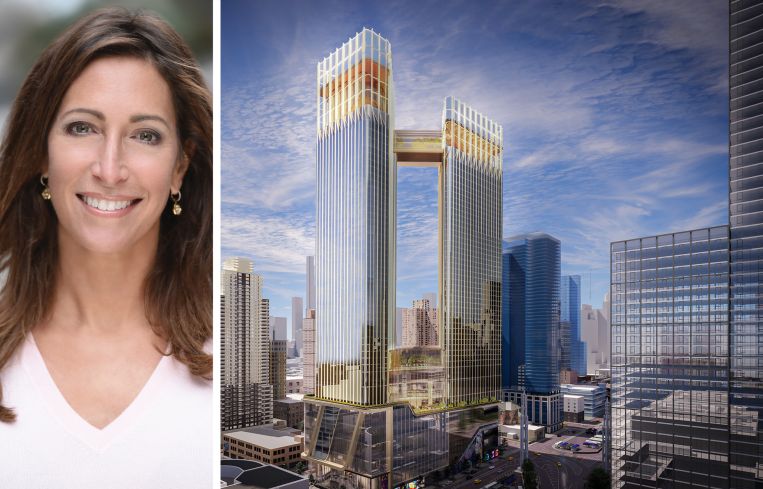 Lisa Silverstein, CEO of Silverstein Properties, and a rendering Rendering of Silverstein Properties' proposed casino on Manhattan's far west side.