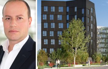 Morris Betesh from Arrow Real Estate Advisors and a rendering of the proposed apartment complex on the University of Delaware's STAR campus.