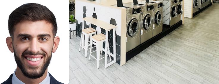 Moshe Akiva and Eddie Keda of Tri State Commercial and inside a Laundrybee laundromat.