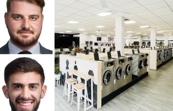 Moshe Akiva and Eddie Keda of Tri State Commercial and inside a Laundrybee laundromat.