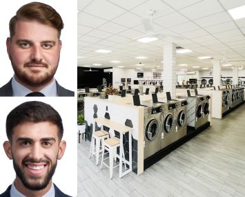 Moshe Akiva and Eddie Keda of Tri State Commercial and inside a Laundrybee laundromat.