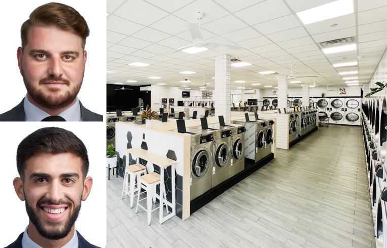 Moshe Akiva and Eddie Keda of Tri State Commercial and inside a Laundrybee laundromat.