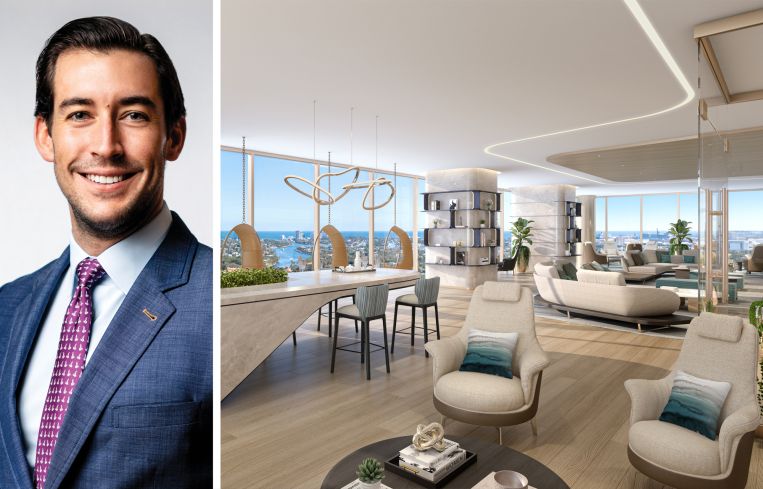 Related Group's Nick Pérez and a rendering of Andare Residences.