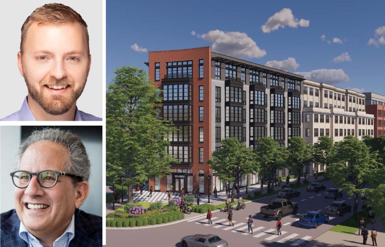Fairstead's Noah Hale and Jeffrey Goldberg, and a rendering of the planned redevelopment of Samuel Madden Homes complex in Alexandria, Va.