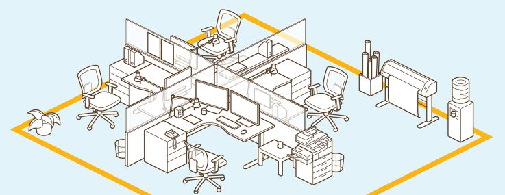 An illustration of an office layout.