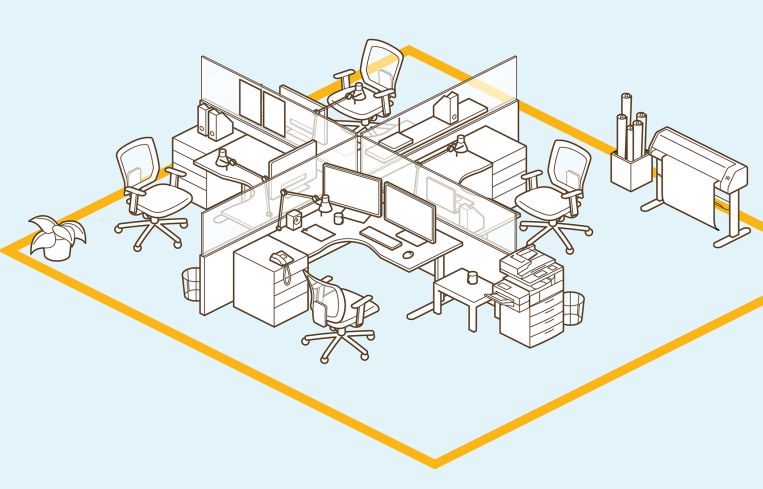 An illustration of an office layout.