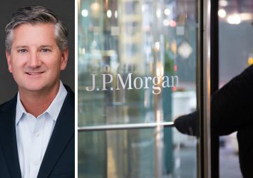Oliver Carr III of Carr Properties and a person entering a J.P. Morgan building.
