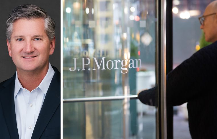 Oliver Carr III of Carr Properties and a person entering a J.P. Morgan building.