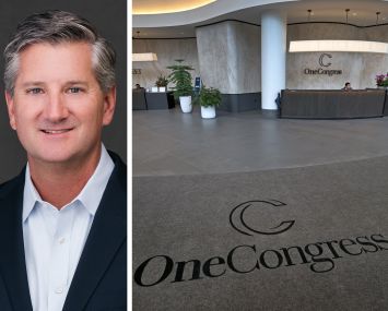 Oliver Carr III of Carr Properties and the lobby of One Congress in Boston.