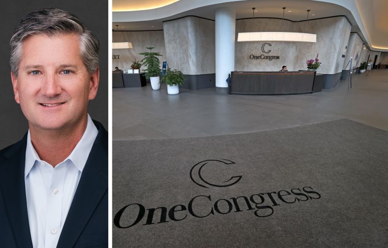 Oliver Carr III of Carr Properties and the lobby of One Congress in Boston.