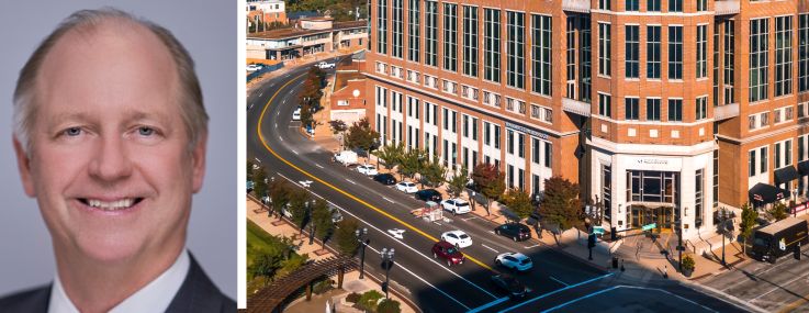 BMO's Paul Vanderslice and 3650 Capital's Toby Cobb and Shaw Park Plaza in Clayton, Mo.