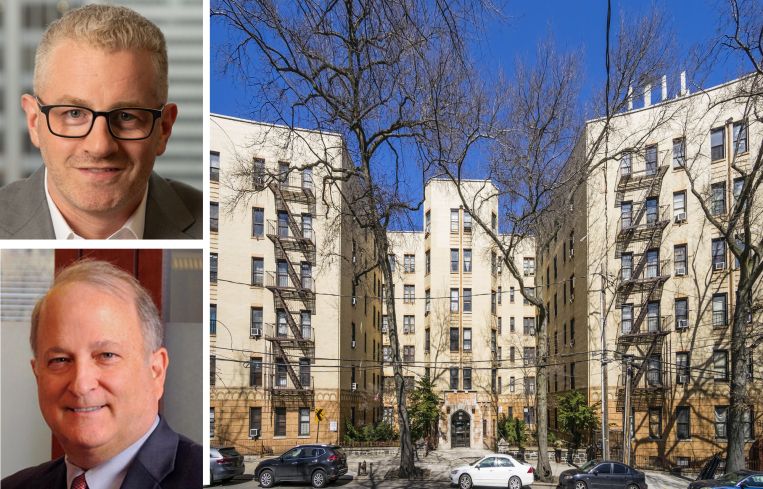 Longacre Group's Peter Hungerford, PGIM Real Estate's Tom Goodsite and 3881 Sedgwick Avenue, The Bronx.