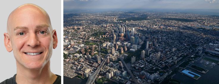 Camber Property Group founding principal, Rick Gropper and an aerial photo of Brooklyn.