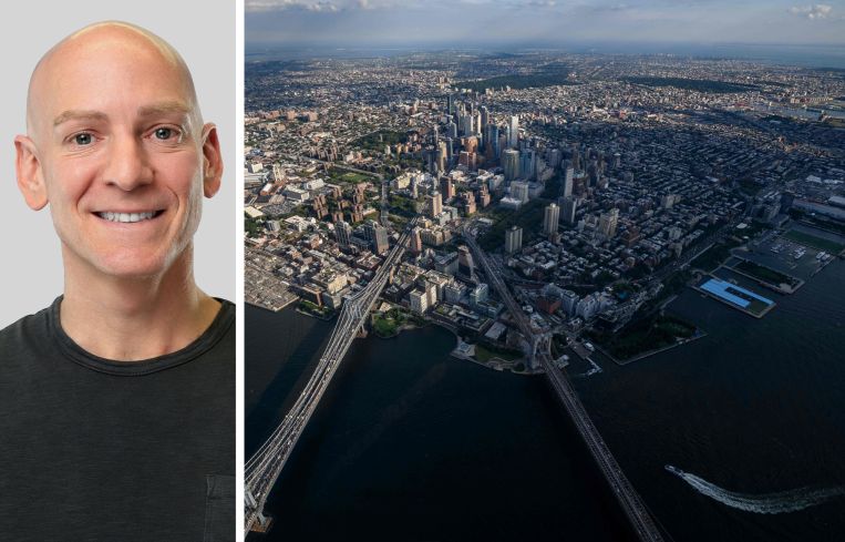 Camber Property Group founding principal, Rick Gropper and an aerial photo of Brooklyn.