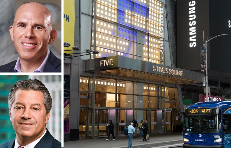 RXR Chairman and CEO Scott Rechler, SL Green Chairman and CEO Marc Holliday, and 5 Times Square.
