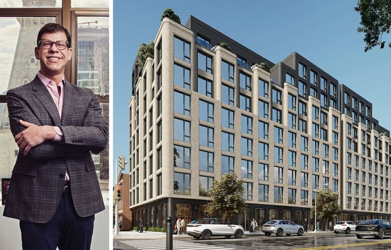 Scott Waynebern of MF1 Capital and a rendering of 953 Dean Street, Brooklyn.