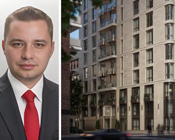 Meridian Capital Group's Sergey Rybak and a rendering of 502 East 81st Street.