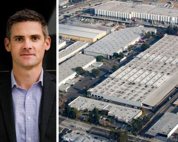 Spencer Rose, Palisade Group managing principal, and an aerial view of Garfield Business Center in Commerce, Calif.