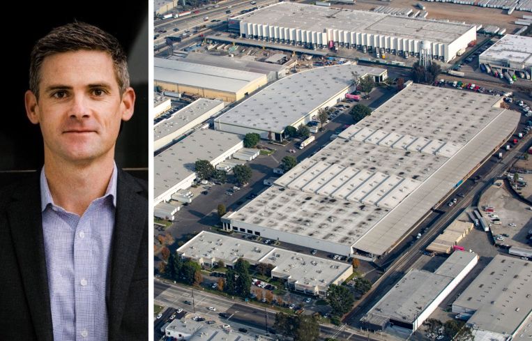 Spencer Rose, Palisade Group managing principal, and an aerial view of Garfield Business Center in Commerce, Calif.