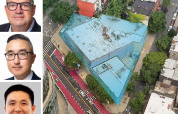 Meridian Investment Sales' Thomas Donovan, Eugene Kim and Tommy Lin, and 673, 691 and 695 Fulton Street in Brooklyn.