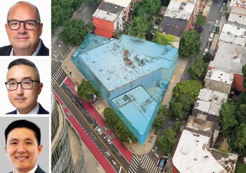 Meridian Investment Sales' Thomas Donovan, Eugene Kim and Tommy Lin, and 673, 691 and 695 Fulton Street in Brooklyn.