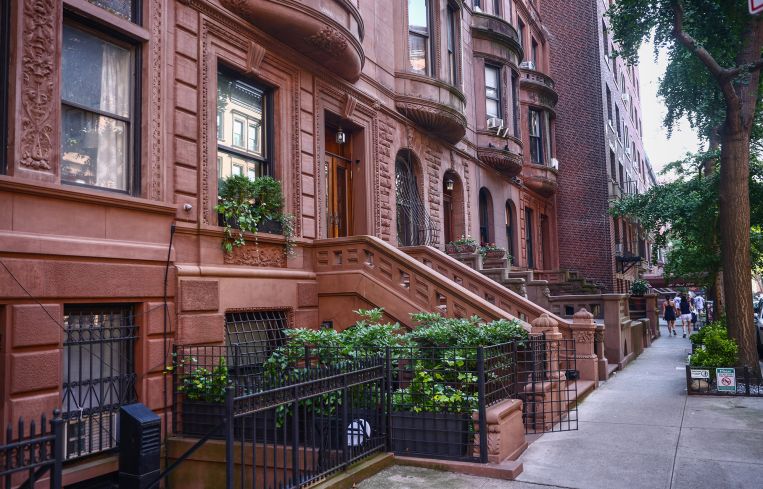 Brownstone buildings in New York.