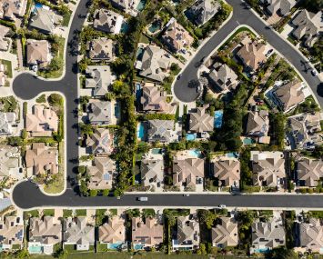 an aerial view of single family homes.