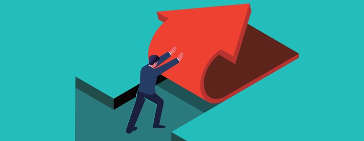 An illustration of a person pushing an arrow in the opposite direction.