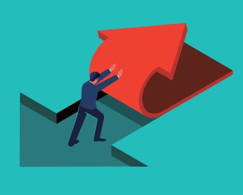 An illustration of a person pushing an arrow in the opposite direction.