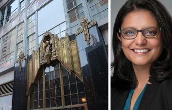 The Brill Building at 1619 Broadway and Priyanka Garg of Mack Real Estate Credit Strategies.