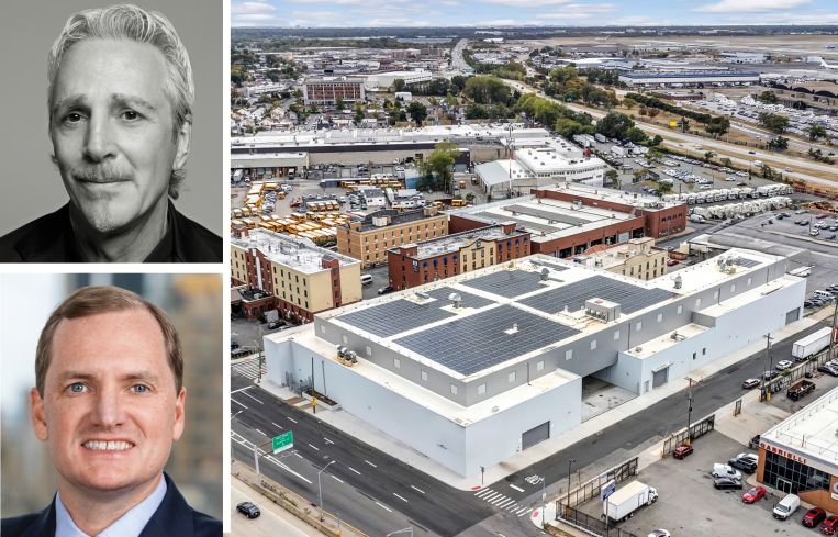 Wildflower Ltd.'s Adam Gordon, Barings's Ryan Naumes, and the JFK Conduit Logistics Center, Queens.