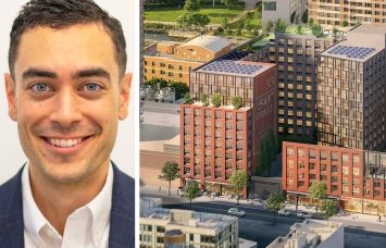 Adam Joly of Igloo and a rendering of Jasper at 2-33 50th Avenue, Queens.