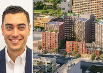 Adam Joly of Igloo and a rendering of Jasper at 2-33 50th Avenue, Queens.