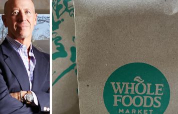 Starwood's Barry Sternlicht and a close-up of a paper bag from Whole Foods Market.