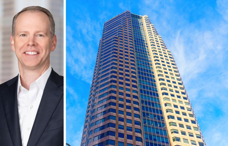 Nuveen CEO Bill Huffman and Figueroa at Wilshire Tower in Downtown Los Angeles.