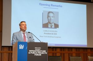 Carlo Scissura, president and CEO of New York Building Congress, speaks at the Commercial Observer Infrastructure & Public Projects Forum.